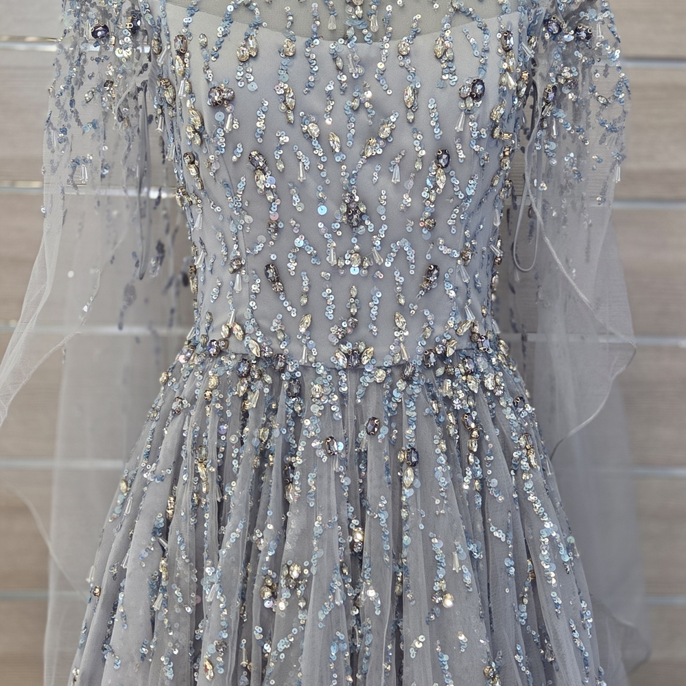 Jenny Packham Pandora Embellished Cape Dress, Gown, Blue Size 6  NWT, MSRP $5200 - Picture 13 of 16